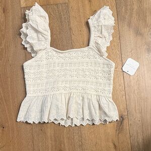 Altar'd State Ivory Eyelet Ruffle Top